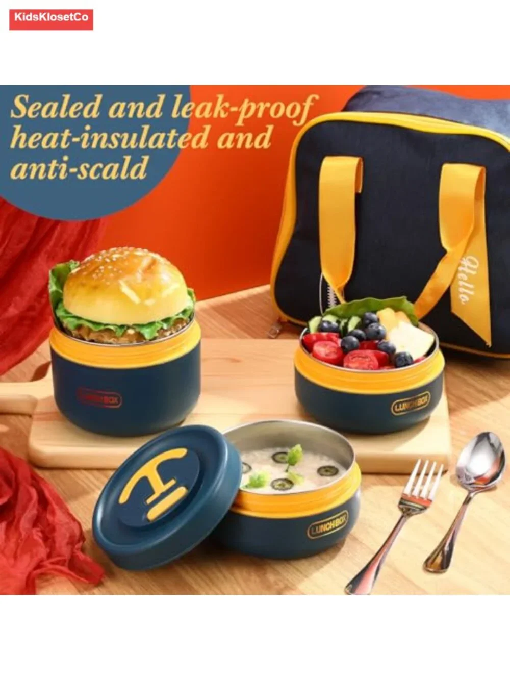 Insulated Bento Lunch Box Set Stainless Steel Stackable 3-Piece